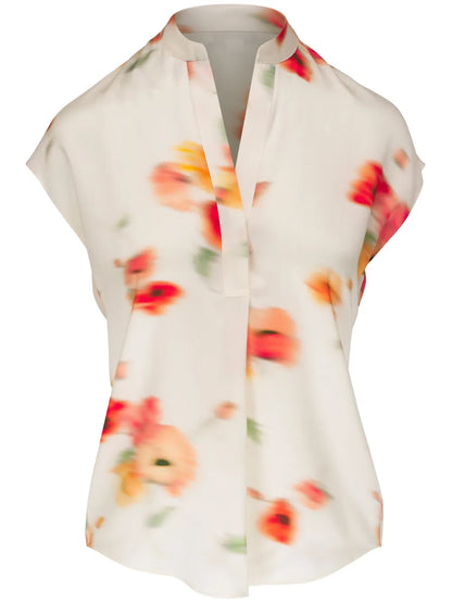 Floral-Print V-Neck Silk Blouse
