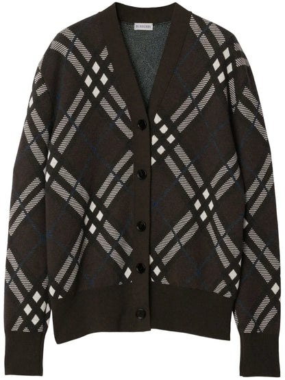 Check Wool Blend Cardigan