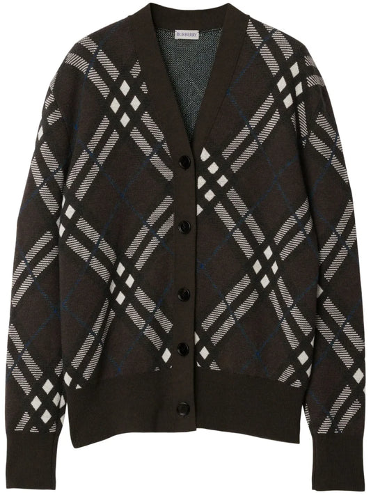 Check Wool Blend Cardigan