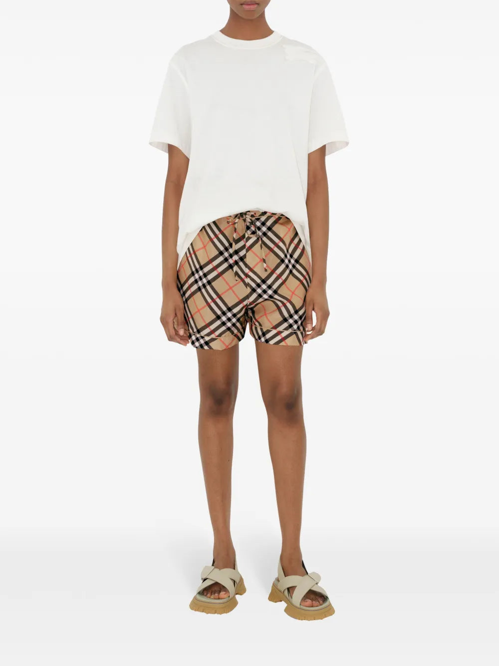 Check-Print Silk Shorts