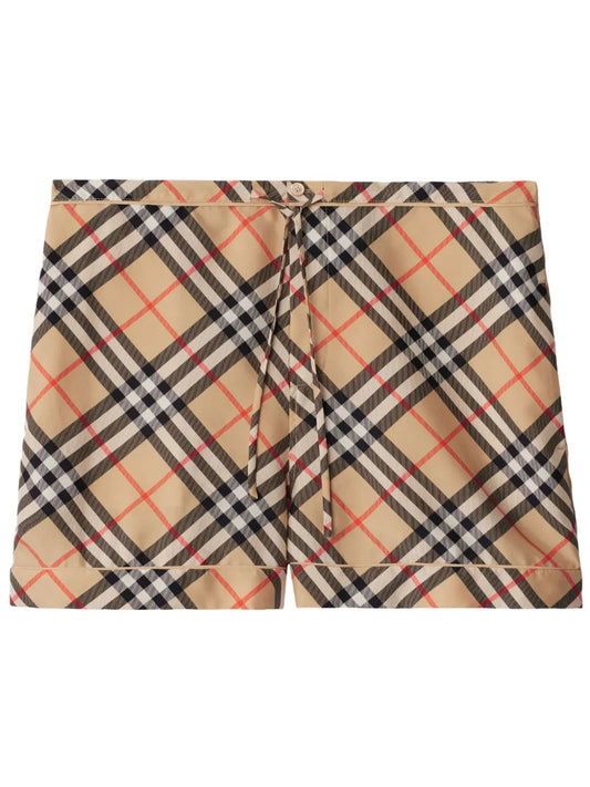 Check-Print Silk Shorts