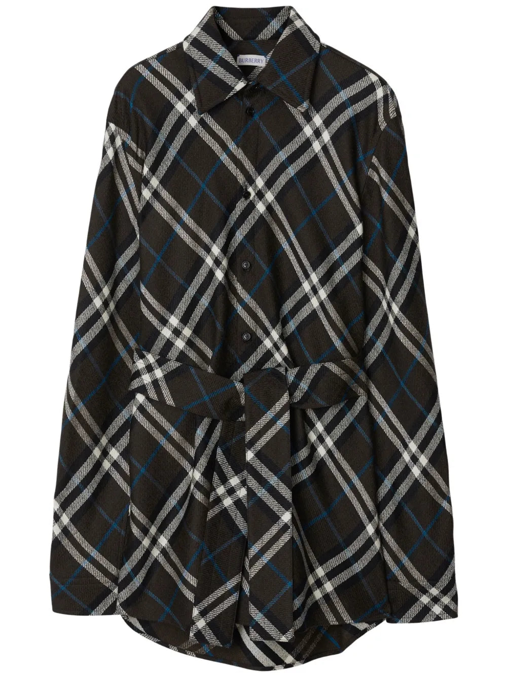 Check-Pattern Belted Shirt
