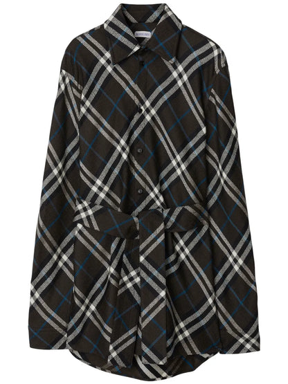 Check-Pattern Belted Shirt