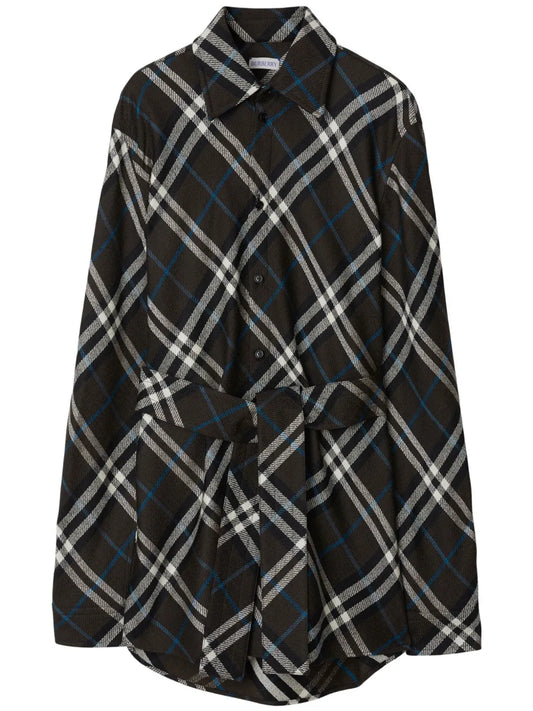 Check-Pattern Belted Shirt