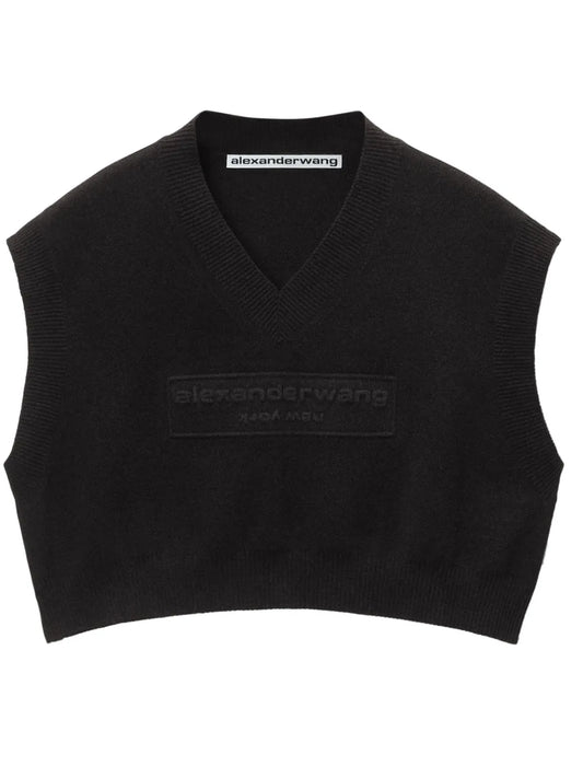 Logo-Embossed Cropped Knitted Top