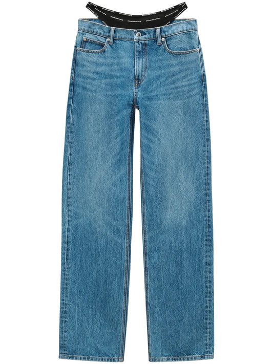 Logo-Waistband Straight-Leg Jeans