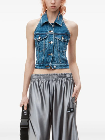 Halterneck Denim Top