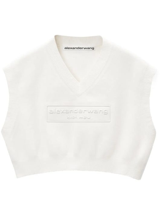 Logo-Embossed Cropped Knitted Top