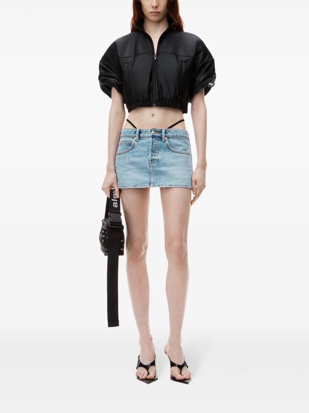 Strap-Detail Low-Rise Denim Skirt