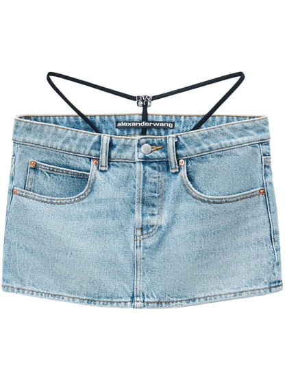 Strap-Detail Low-Rise Denim Skirt