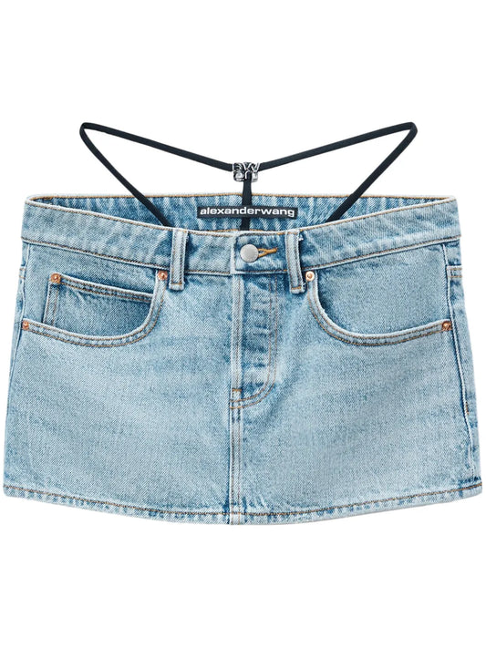 Strap-Detail Low-Rise Denim Skirt