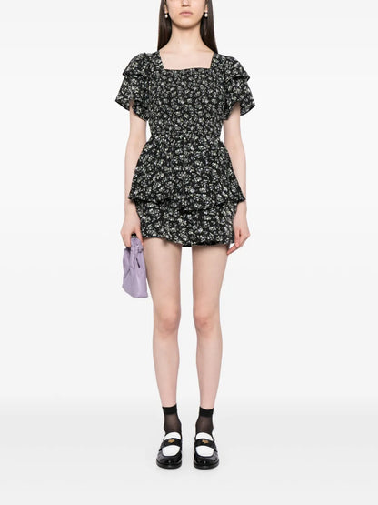 Floral-Print Ruffled Minidress