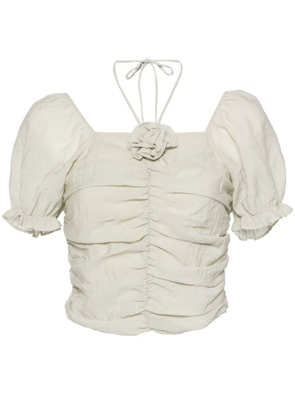 Floral-Appliqué Halterneck Top