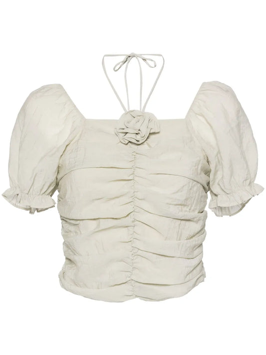 Floral-Appliqué Halterneck Top