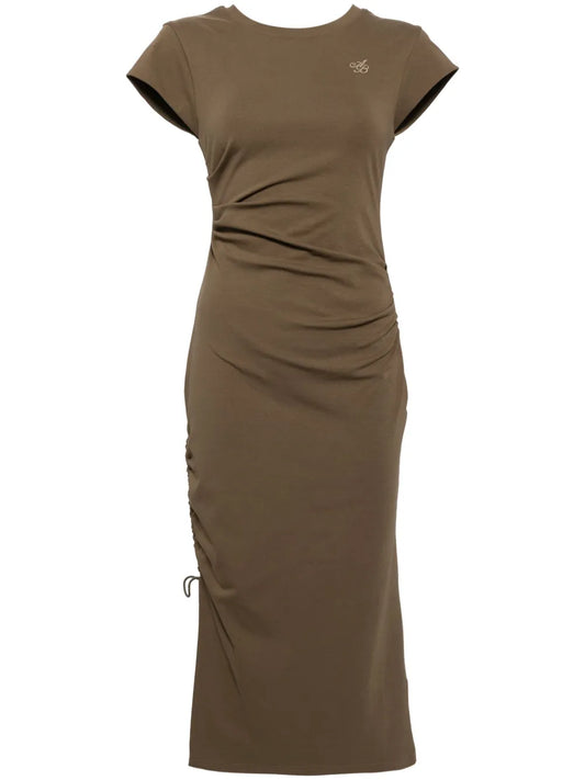 Logo-Embroidered Knot-Detail Midi Dress