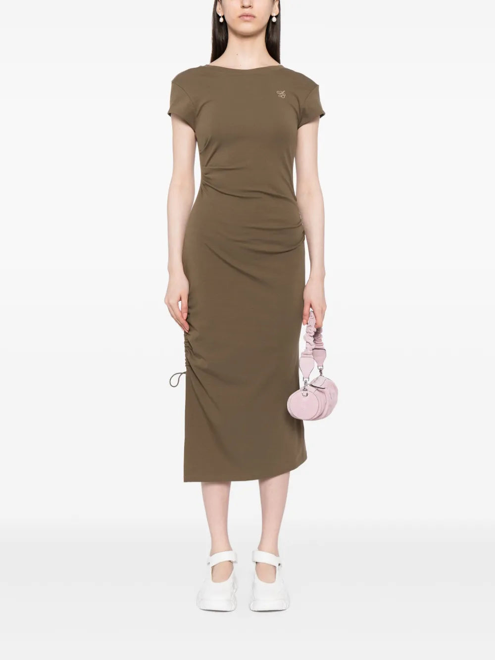 Logo-Embroidered Knot-Detail Midi Dress