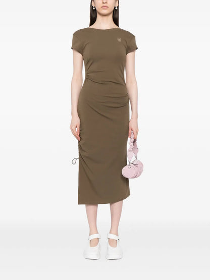 Logo-Embroidered Knot-Detail Midi Dress