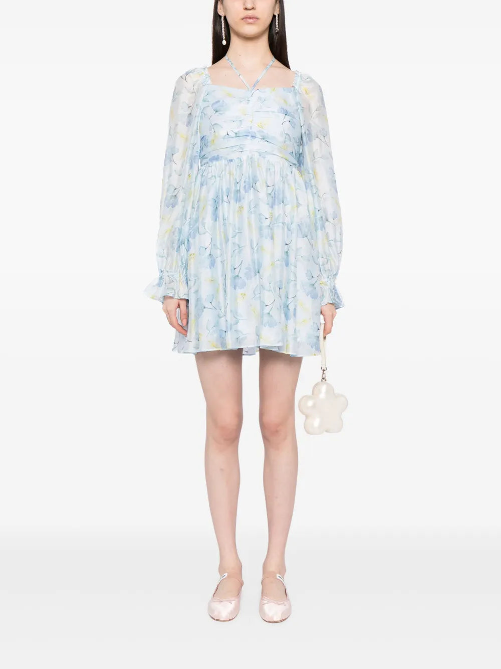 Floral-Print Pleat-Detail Minidress