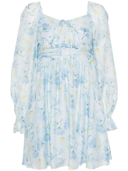 Floral-Print Pleat-Detail Minidress