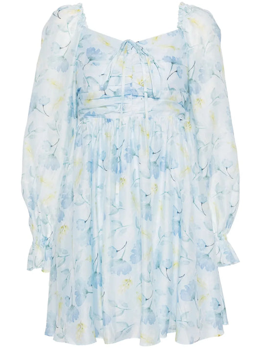 Floral-Print Pleat-Detail Minidress