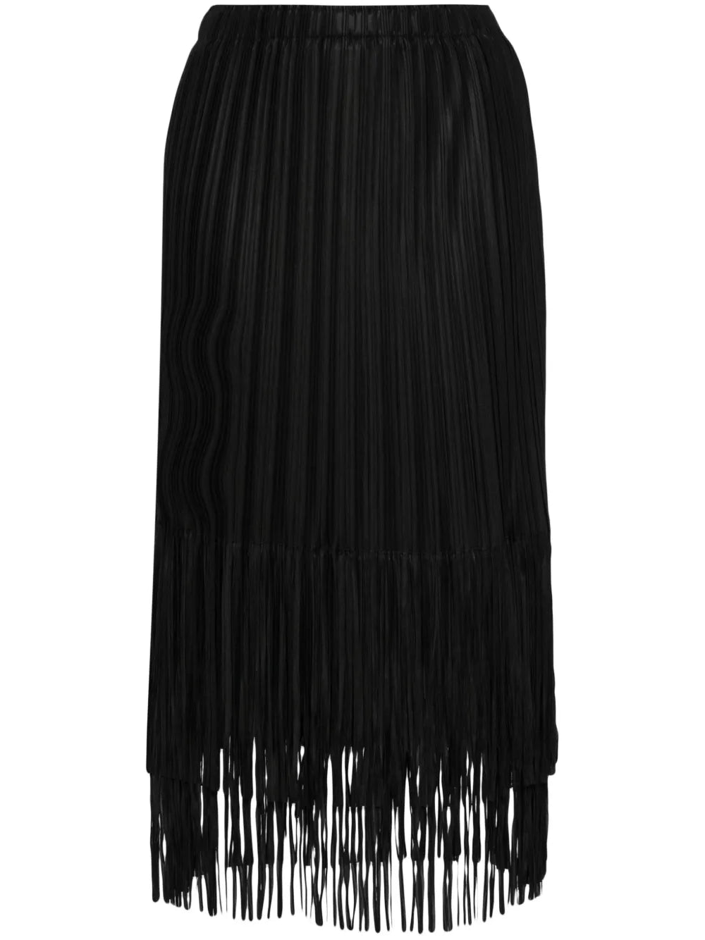 Fringed Pleated Midi Skirt