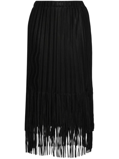 Fringed Pleated Midi Skirt