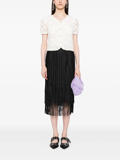 Fringed Pleated Midi Skirt