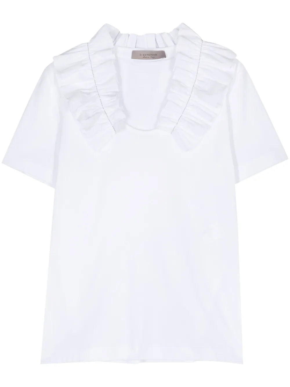 Ruffled-Collar Jersey T-Shirt