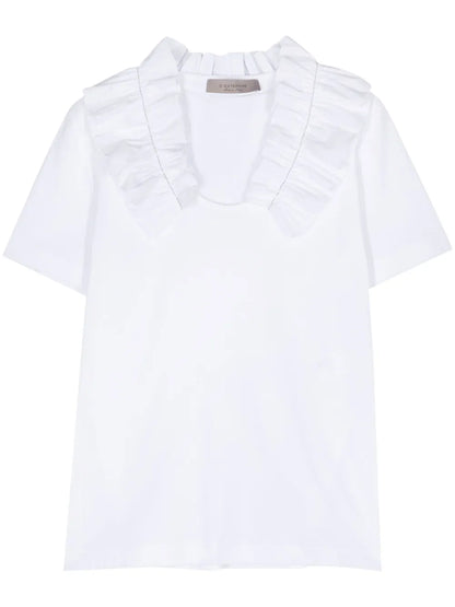 Ruffled-Collar Jersey T-Shirt