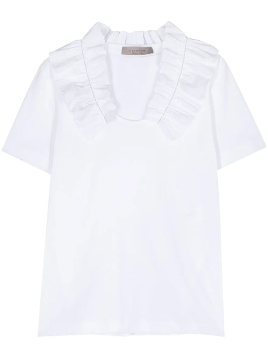 Ruffled-Collar Jersey T-Shirt