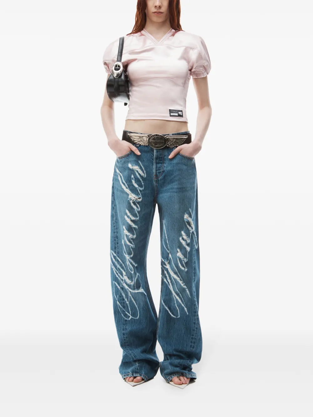 Logo-Frayed Wide-Leg Jeans