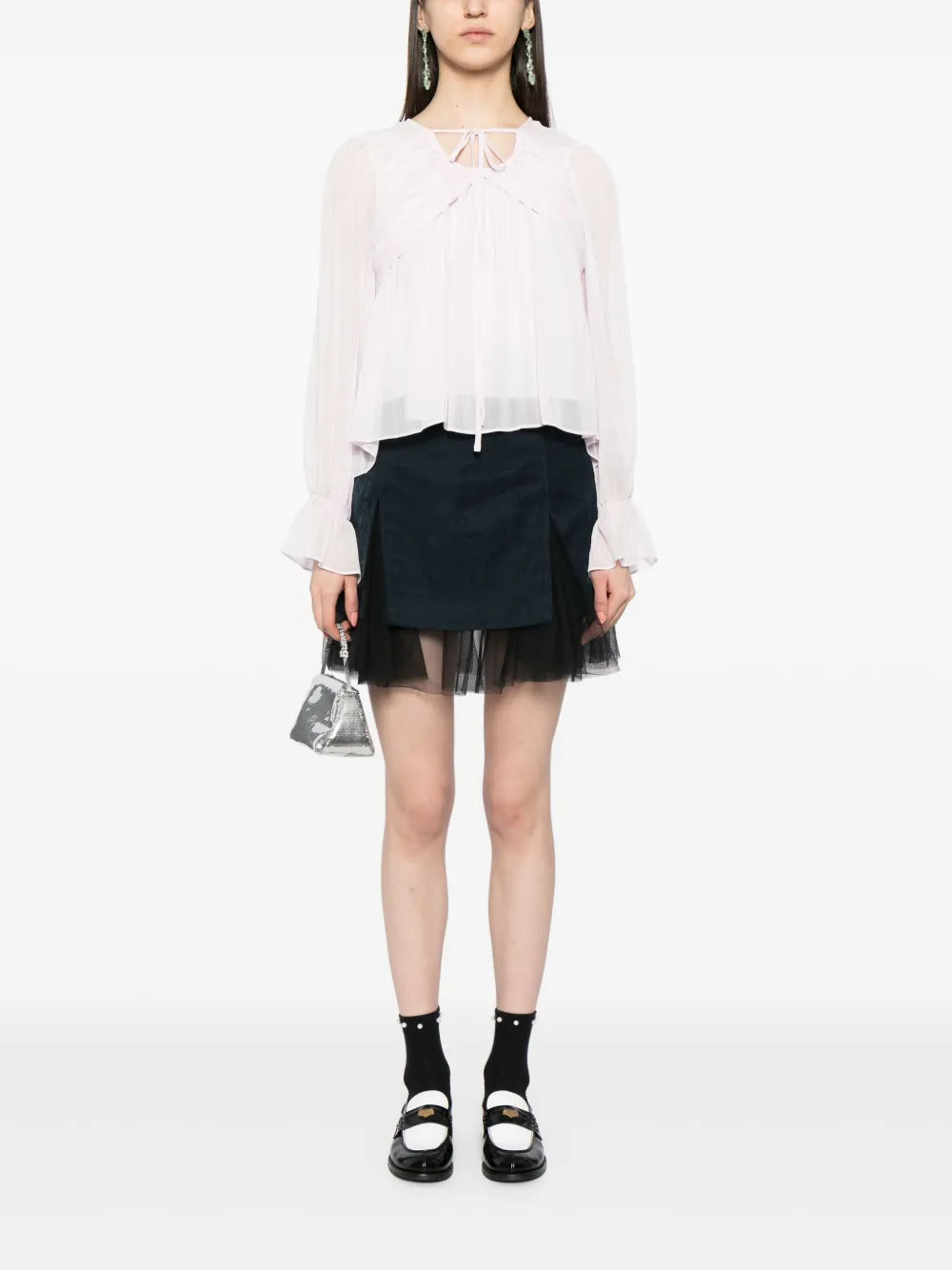 Draped-Detail Sheer Blouse