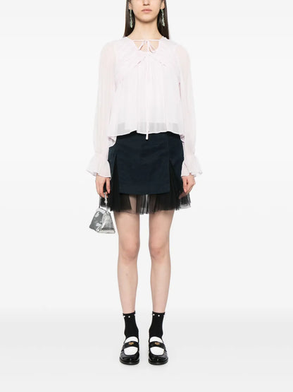 Draped-Detail Sheer Blouse