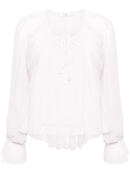 Draped-Detail Sheer Blouse
