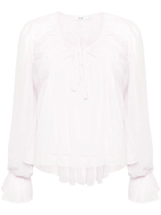 Draped-Detail Sheer Blouse