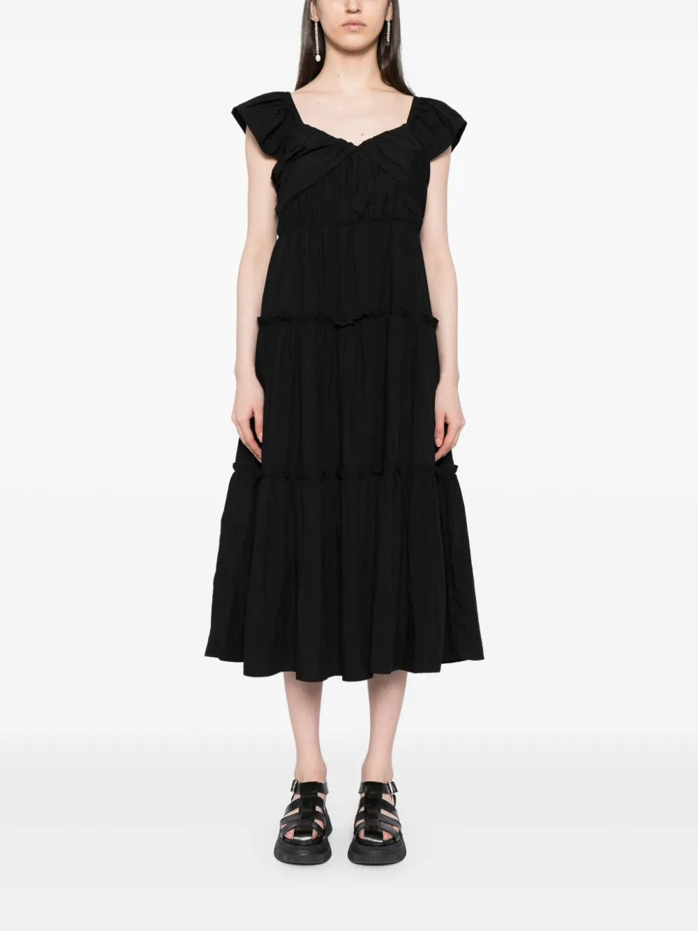 Pleated Tiered Midi Dress