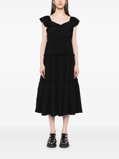 Pleated Tiered Midi Dress