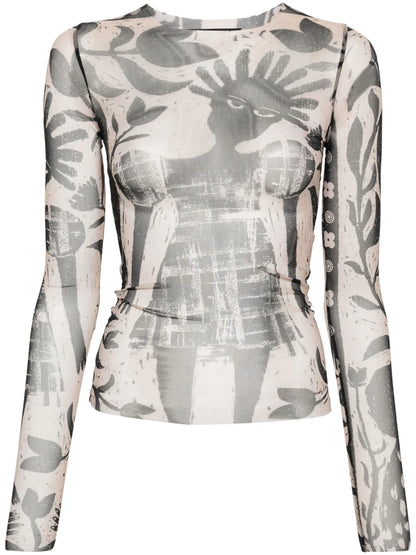Graphic-Print Mesh T-Shirt