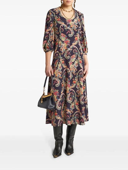 Paisley-Print Midi Dress