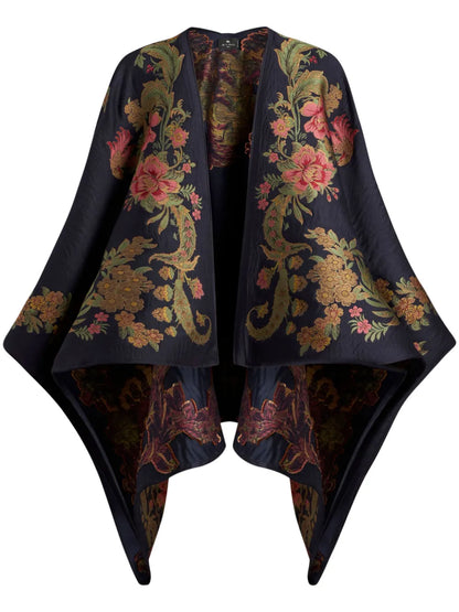 Floral-Pattern Jacquard Cape