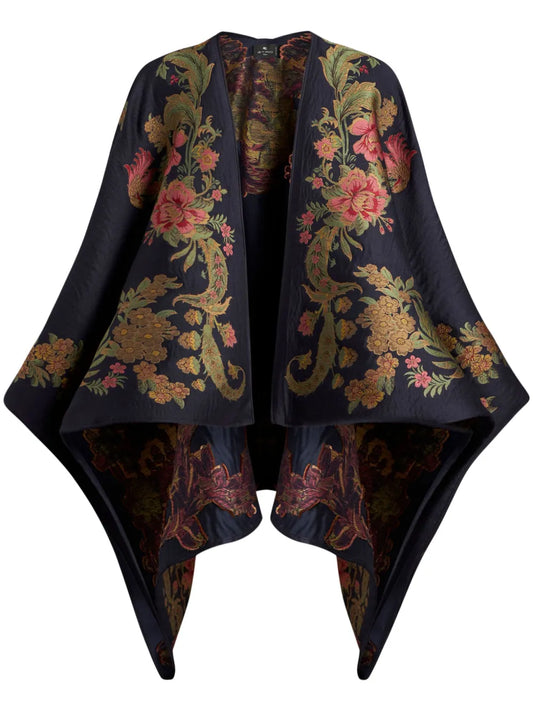 Floral-Pattern Jacquard Cape