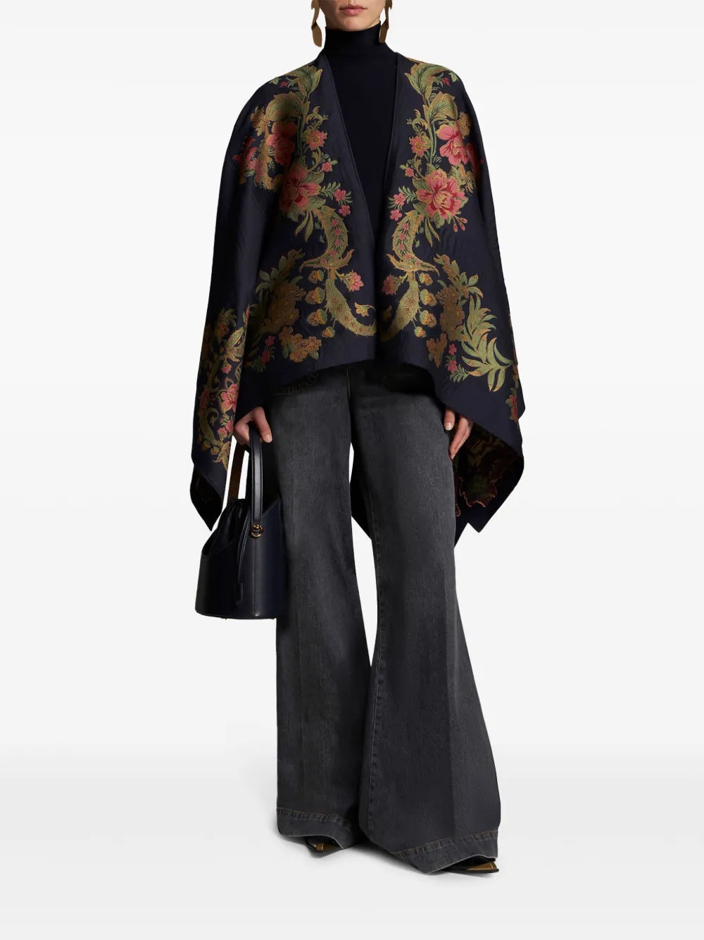 Floral-Pattern Jacquard Cape