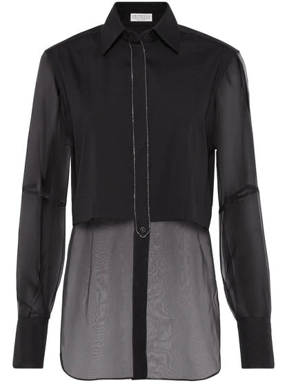 Transparent-Panel Poplin Shirt