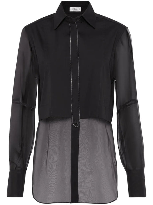 Transparent-Panel Poplin Shirt