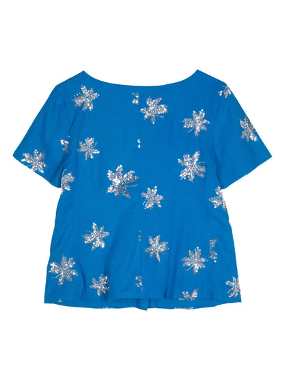 Sequin-Embellished Short-Sleeve Blouse