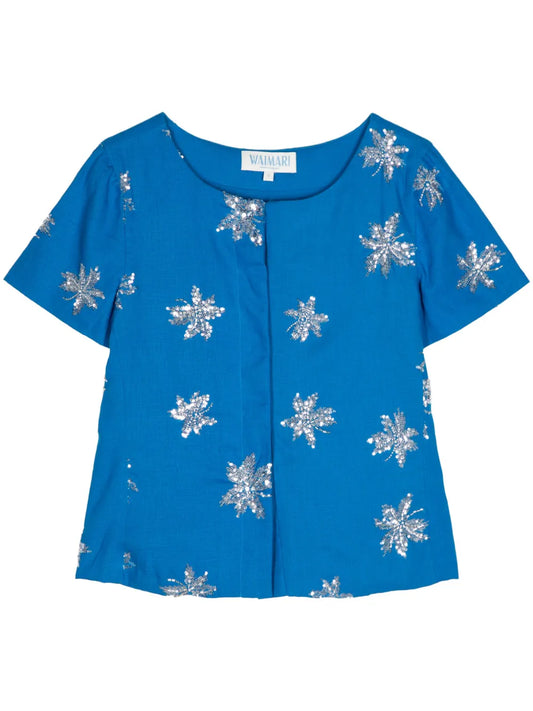 Sequin-Embellished Short-Sleeve Blouse