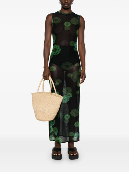 Cymatics-Print Mesh Maxi Dress