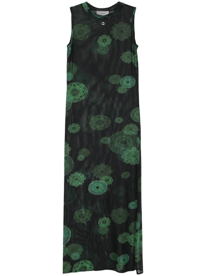 Cymatics-Print Mesh Maxi Dress