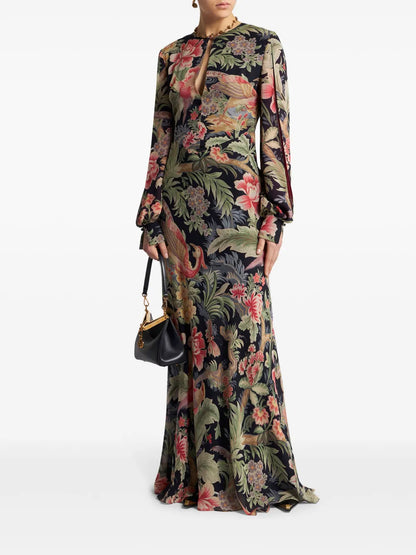 Floral-Print Silk Maxi Dress