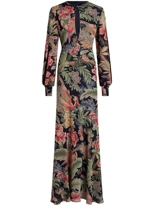 Floral-Print Silk Maxi Dress